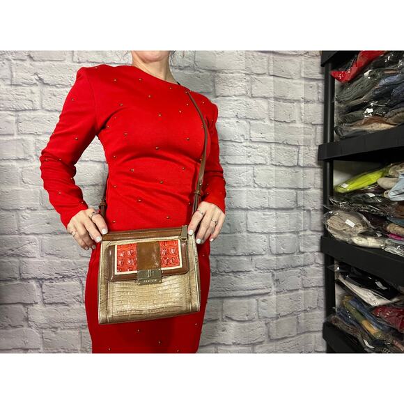 Brahmin Crocoleather Crossbody Bag/Purse with Red Accents - Picture 1 of 11